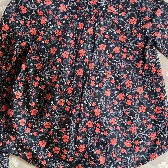 OSHKOSH B'Gosh Girls 4 Top Shirt Pleated Front Navy Blue Pink Floral Print - Picture 2 of 9